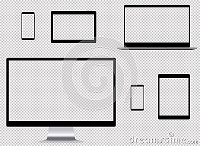 Monitor Notebook Tablet Smartphone collection Vector Illustration