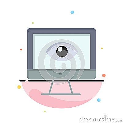 Monitor, Online, Privacy, Surveillance, Video, Watch Abstract Flat Color Icon Template Vector Illustration