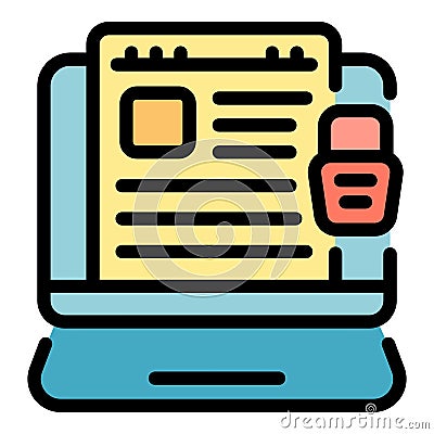 Monitor password icon color outline vector Vector Illustration