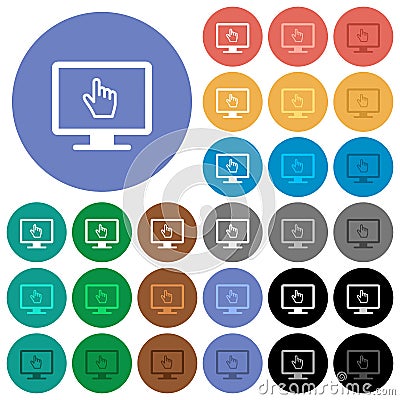 Monitor with pointing cursor round flat multi colored icons Stock Photo