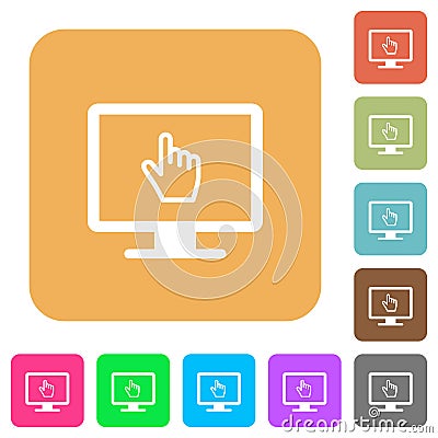 Monitor with pointing cursor rounded square flat icons Stock Photo