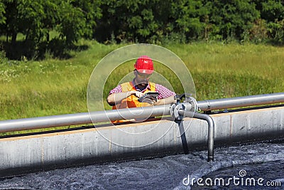 Monitor process of filtering water Stock Photo