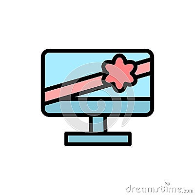 Monitor, ribbon icon. Simple color with outline vector elements of present icons for ui and ux, website or mobile application Stock Photo
