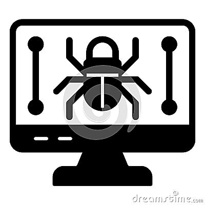 Monitor screen and beetle solid icon, hacker attacks concept. Vector graphics. Display with bug, computer virus sign on Vector Illustration