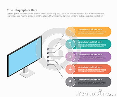 Monitor screen device isometric style infographic template banner website or brochure print for information statistic - vector Cartoon Illustration