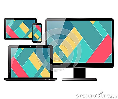 Monitor smartphone laptop tablet set Vector Illustration