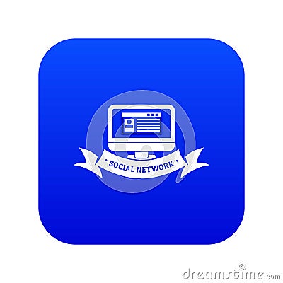 Monitor social network icon blue vector Vector Illustration