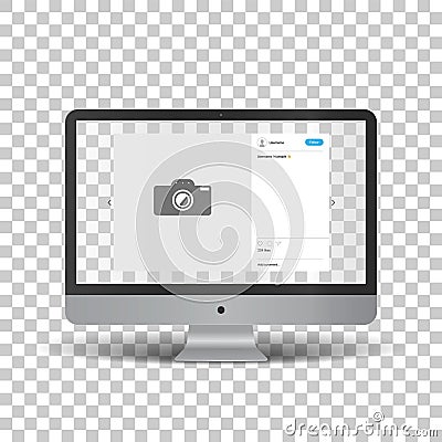 Monitor with social network photo frame Vector Illustration