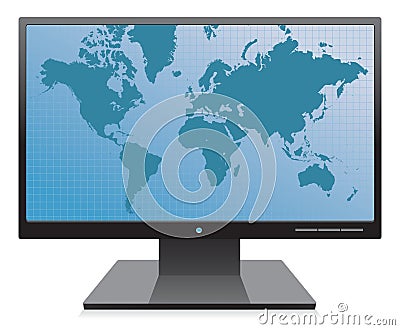 Monitor with world map background Vector Illustration