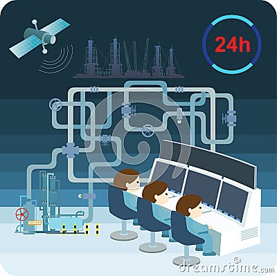 Monitoring 24 hour system Vector Illustration