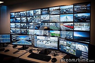 Monitoring surveillance secure control camera room computer technology video cctv Stock Photo
