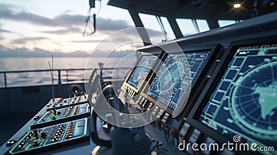A monitoring system displays realtime updates and alerts monitoring the conditions of the ship and surrounding waters Stock Photo