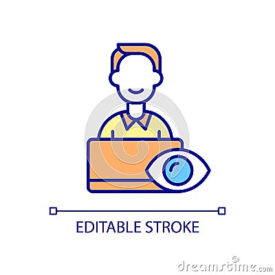 Monitoring work at computer RGB color icon Vector Illustration