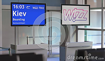 WIZZ AIR flight from Dortmund airport to Kiev. Editorial 3d rendering Editorial Stock Photo