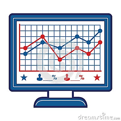 Monitorshowinglinechartofelectionpolls. Vector illustration decorative design Vector Illustration