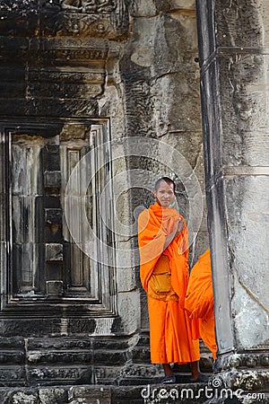 Monk in Angkor Wat Editorial Stock Photo