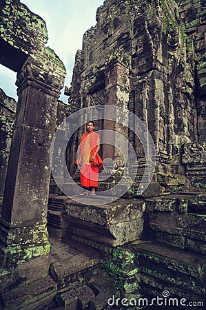 Monk at Angkor Wat Editorial Stock Photo