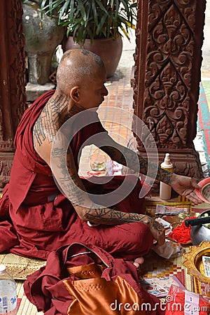 Monk. Buddhist temple Editorial Stock Photo