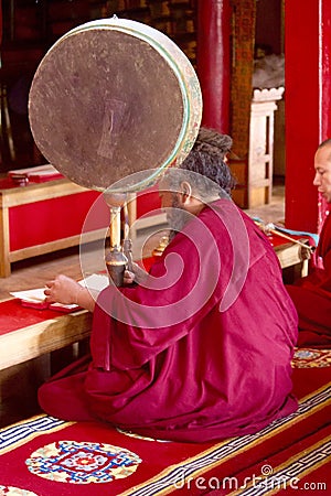 Monk praying at Lamayuru Monastery Editorial Stock Photo