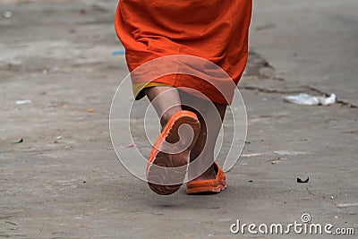A monk in Wat Manorom in Luang Prabang Laos Stock Photo
