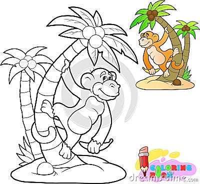 Cartoon cute monkey coloring book funny illustration Vector Illustration