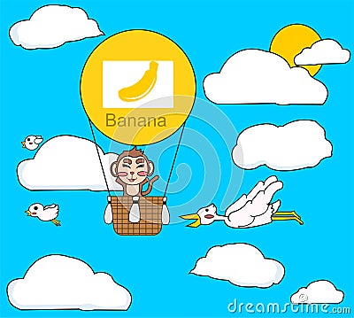 Monkey on air balloon Vector Illustration