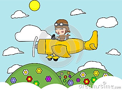 Monkey on airplane Vector Illustration