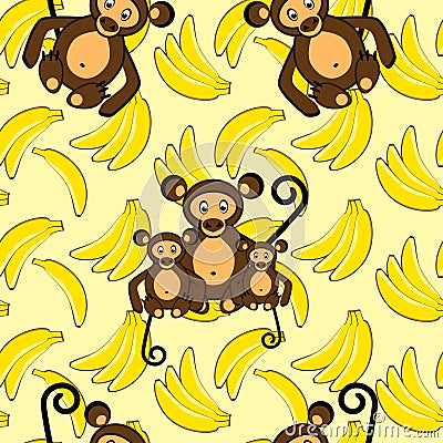 Monkey and banana seamless pattern Vector Illustration