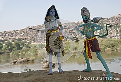 Monkey boys of Hampi Editorial Stock Photo