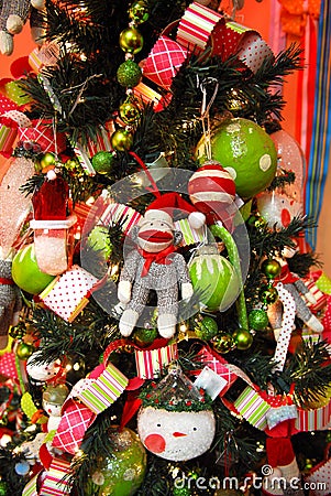 Monkey on a Christmas Tree Stock Photo