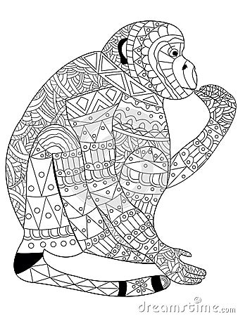 Monkey coloring vector for adults Vector Illustration