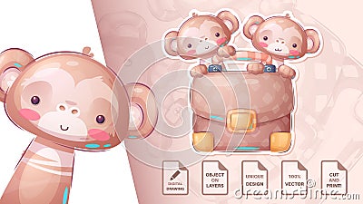 Monkey with diplomat - cute sticker Vector Illustration