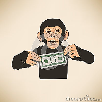 Monkey with dollar Vector Illustration