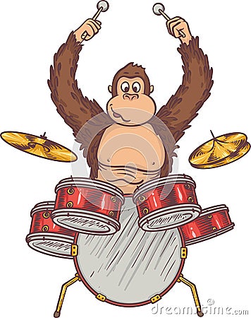 Monkey and Drums Vector Illustration