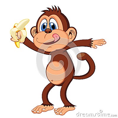 Monkey eat banana cartoon Vector Illustration