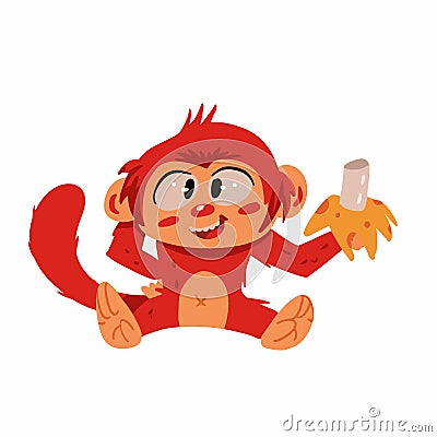 Monkey eating banana cartoon Vector Illustration