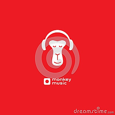 Monkey enjoys the music. Relaxing monkey in headphones. Logo for Vector Illustration