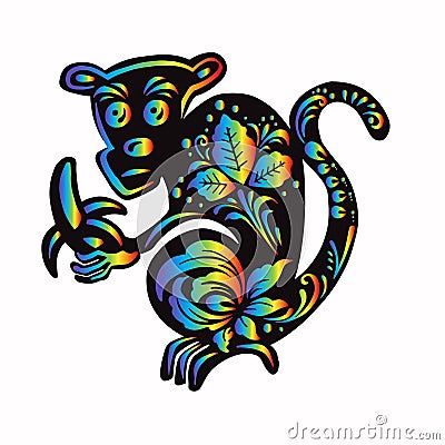 monkey with ethnic Russian rainbow gradient pattern, symbol, vector illustration Vector Illustration