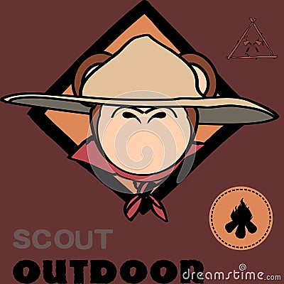 monkey face cartoon with scout uniform stickers pack Vector Illustration