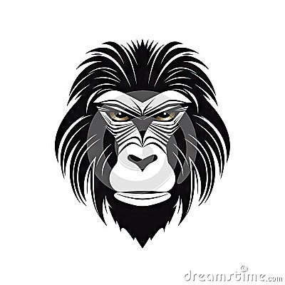 Monkey Face Icon, Baboon Portrait, Minimal Gorilla Head Symbol, Chimpanzee Mascot Silhouette Stock Photo