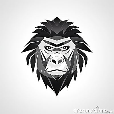 Monkey Face Icon, Baboon Portrait, Minimal Gorilla Head Symbol, Chimpanzee Mascot Silhouette Stock Photo