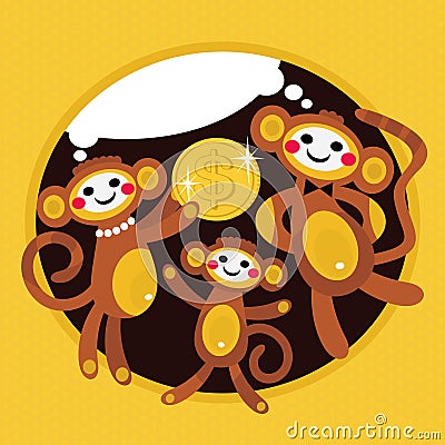 Monkey family with dollar. Vector Illustration