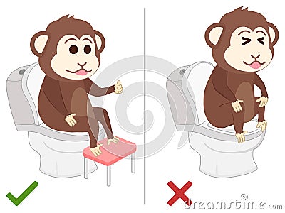 Monkey feel good and bad practice in use toilet. Vector Illustration