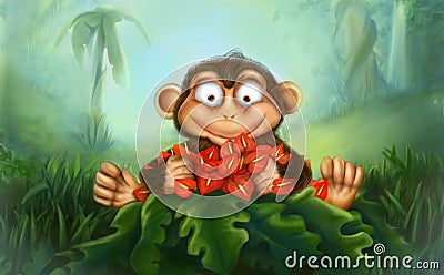 Monkey with flowers Stock Photo