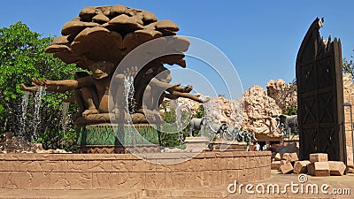 Monkey fountain and entrance to the bridge of time, Sun City, South Africa Editorial Stock Photo