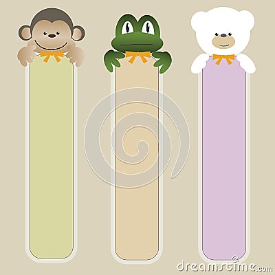 Monkey, frog and bear with vertical banners Vector Illustration