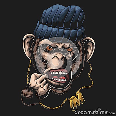 Monkey gangster head vector illustration Vector Illustration