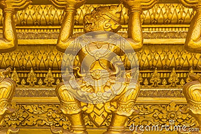 Monkey golden carve texture of buddhism religion Stock Photo