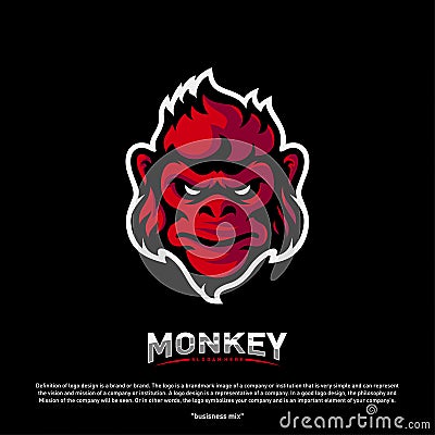 Monkey Gorilla Esport gaming mascot logo template Vector. Modern Head Monkey Logo Vector Vector Illustration