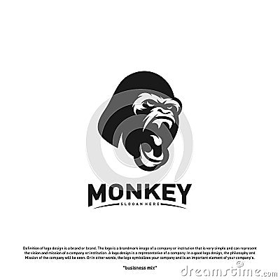 Monkey Gorilla Esport gaming mascot logo template Vector. Modern Head Monkey Logo Vector Vector Illustration